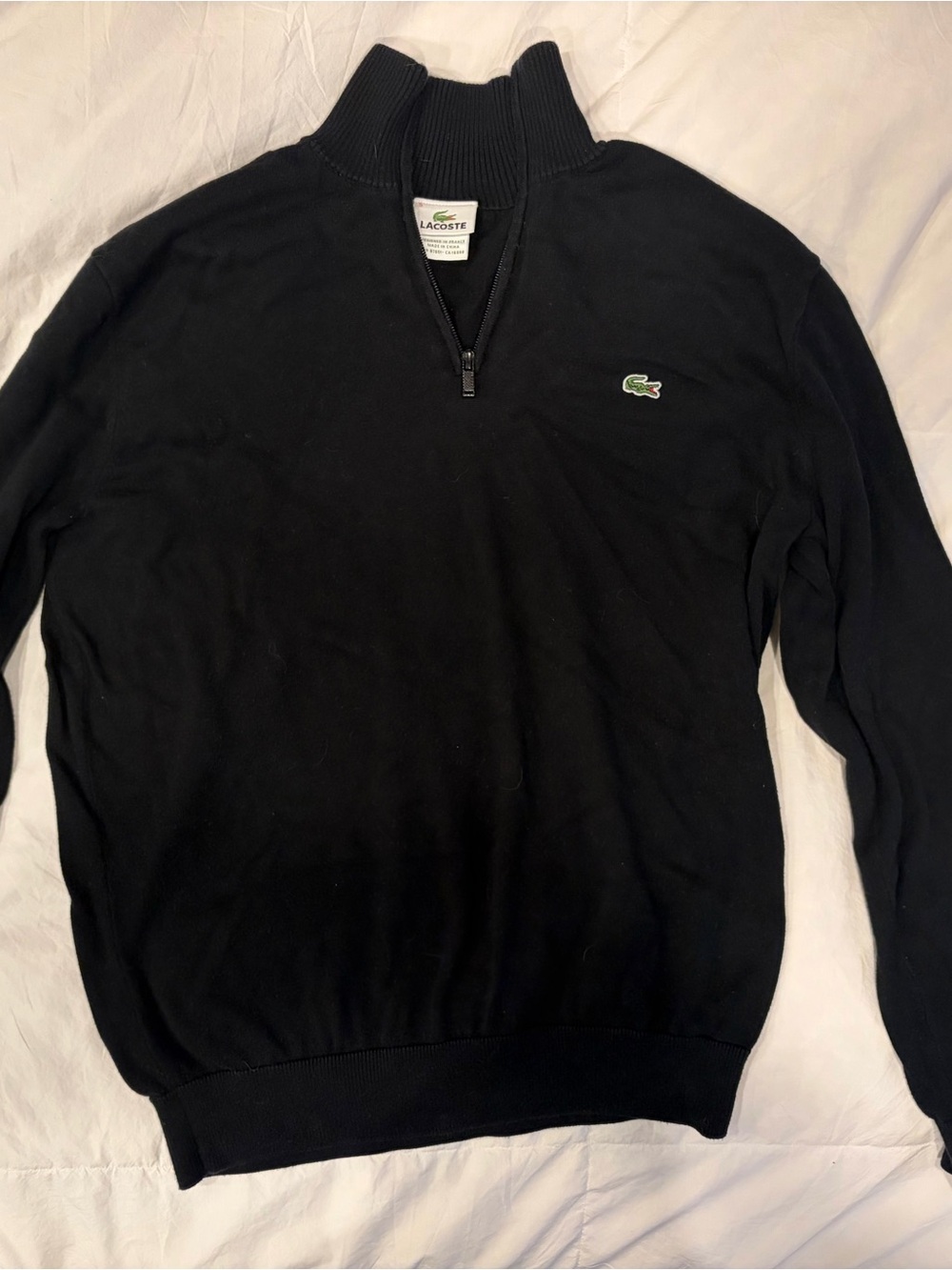 Lacoste Men’s Black Quarter-Zip Pullover with Crocodile Logo (Small))